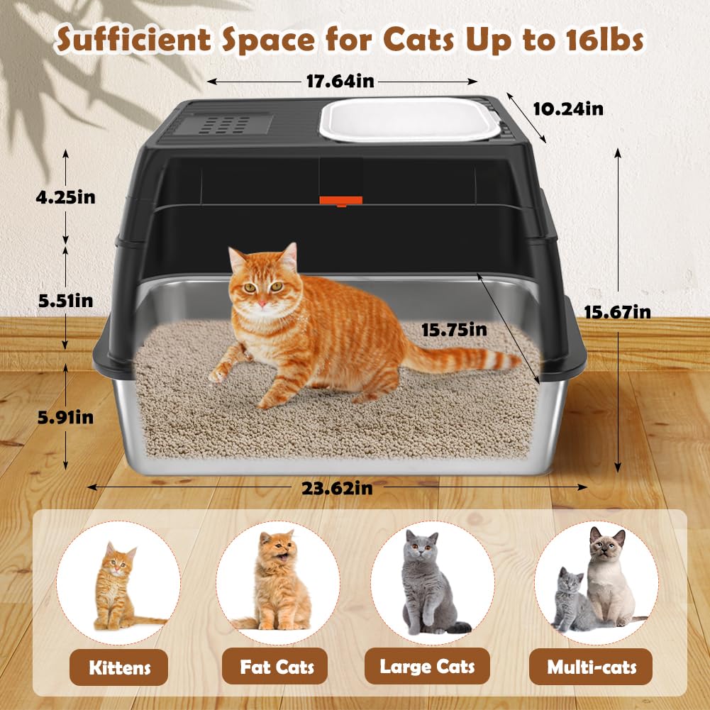 XL Stainless Steel Cat Litter Box with Lid W359
