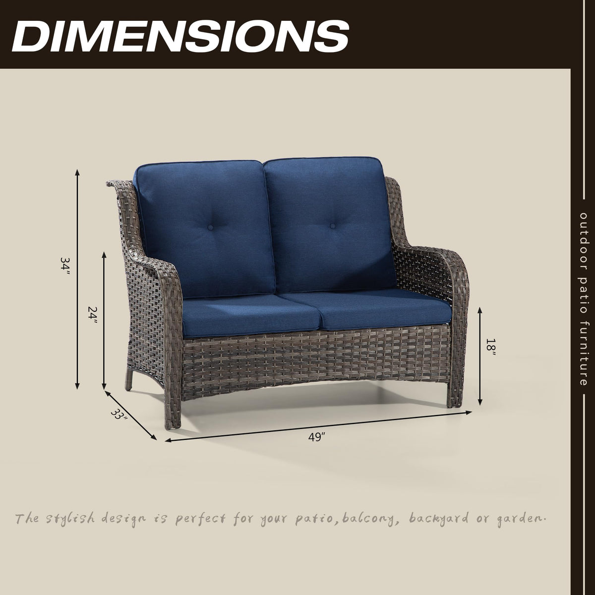 2-Seater Wicker Loveseat Sofa with Olefin Cushions R49319
