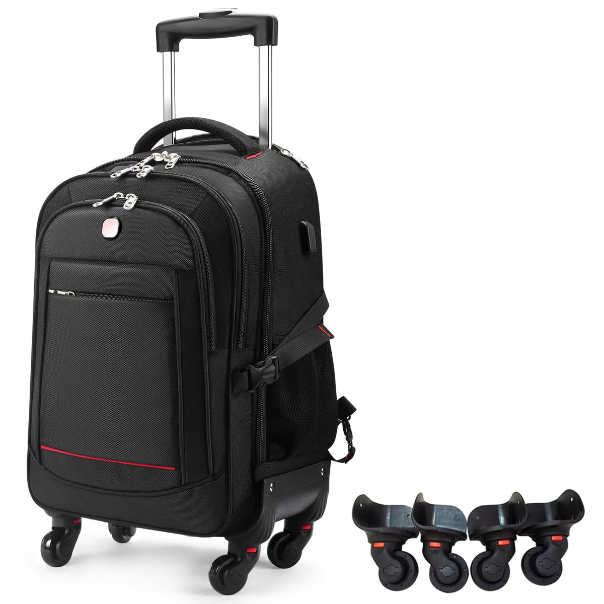 Rolling Backpack with 4 Extra Wheels, Water-Resistant Underseat Travel Luggage R92804