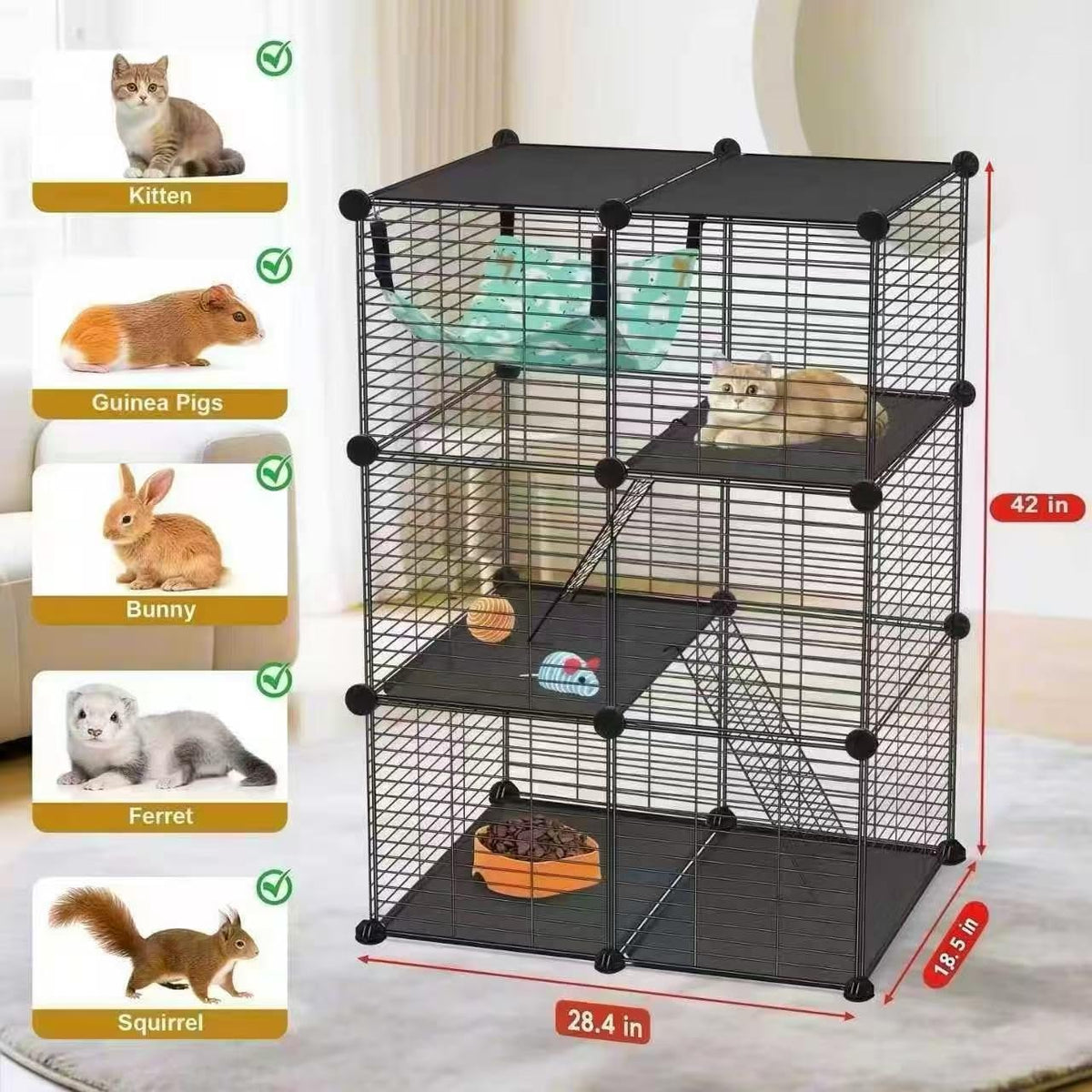 3-Tier Metal Wire Cat Cage with Hammock & Ramp A690509