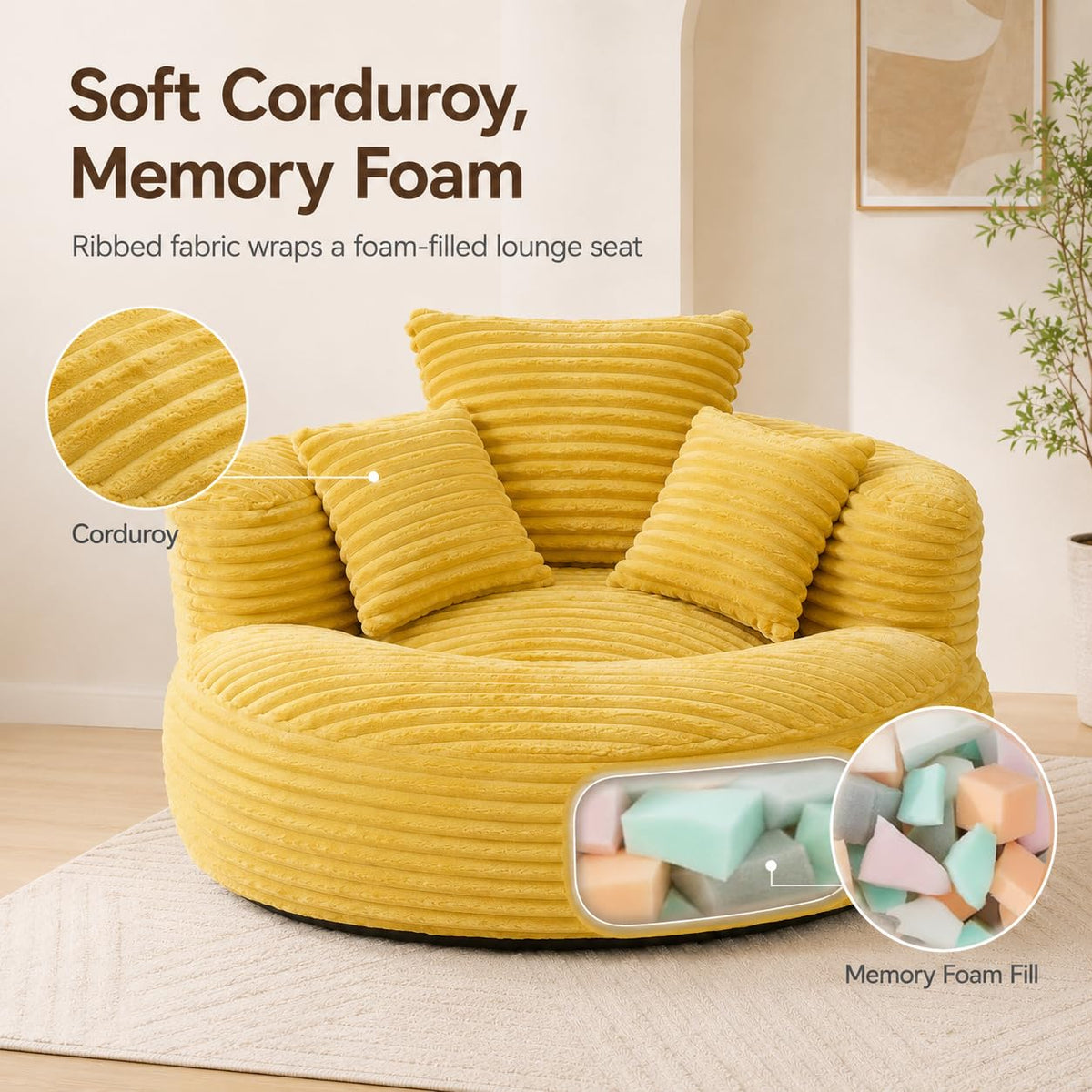 Oversized Mustard Yellow Bean Bag Chair S8121