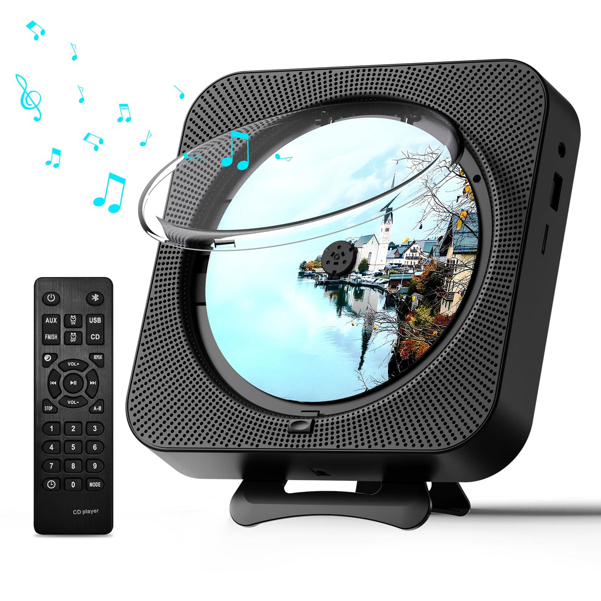 Portable CD Player with Bluetooth, Dual Speakers, LED Display, FM Radio, Black E804674