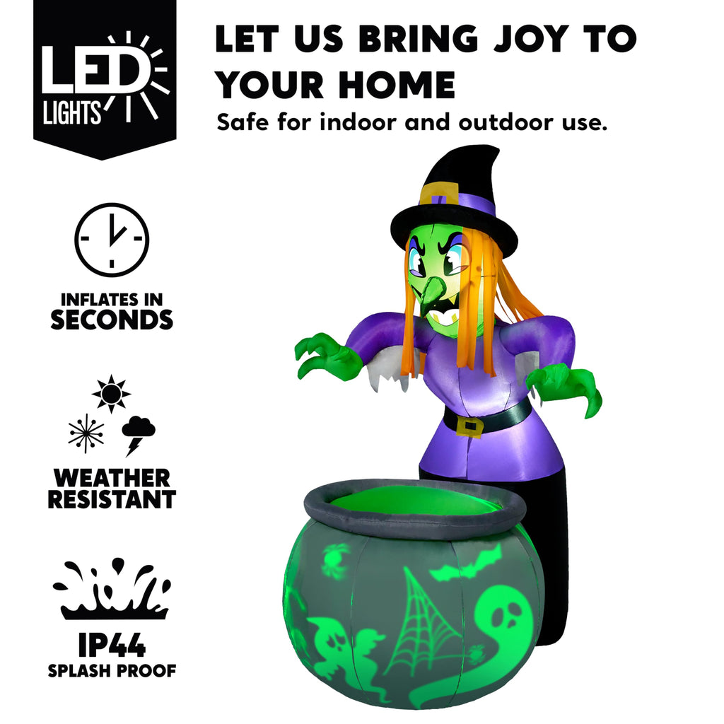6 Ft Halloween Inflatable Witch and Cauldron Decoration with Green Ghost Light D33209
