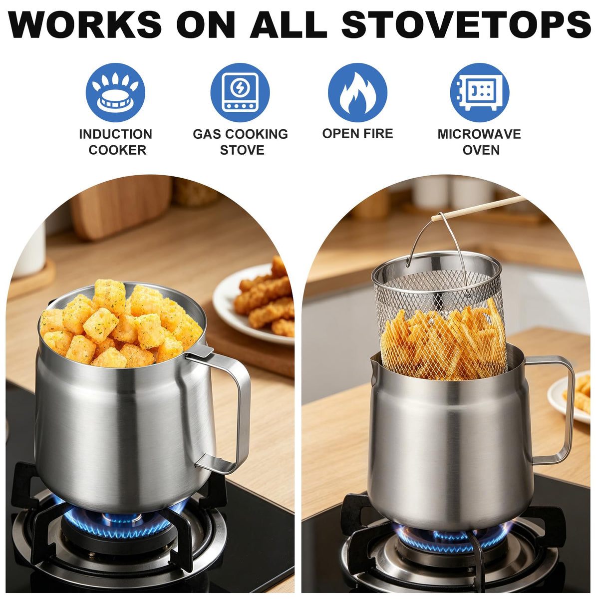 68oz Stainless Steel Deep Fryer Pot with Basket J85720