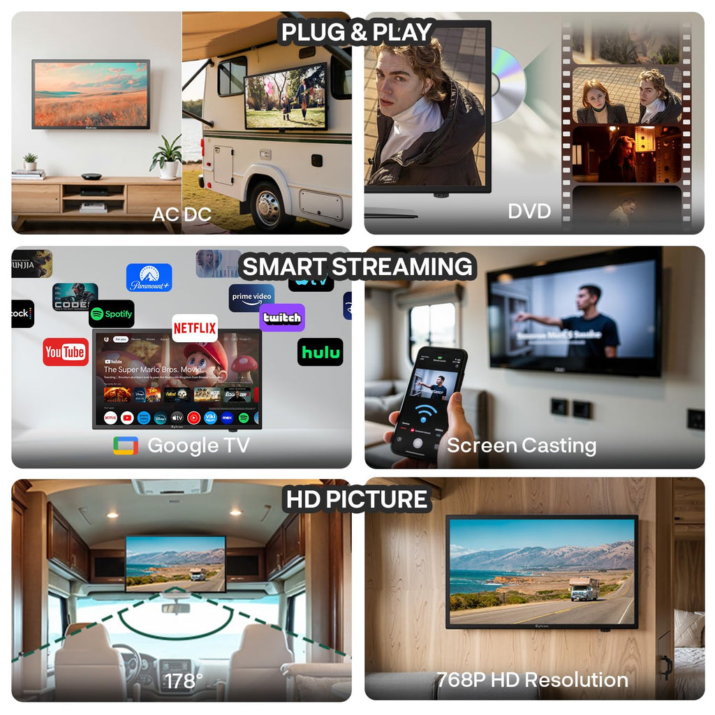 19'' 12V RV TV with Built-in DVD 1080P E773