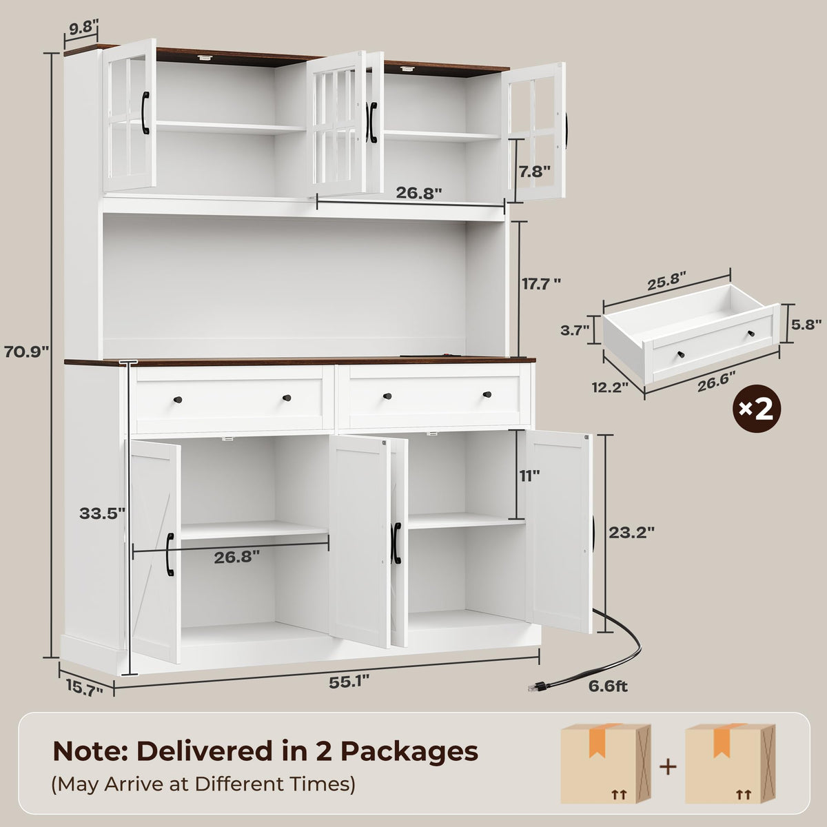 White Pantry Cabinet with Charging Station F2779