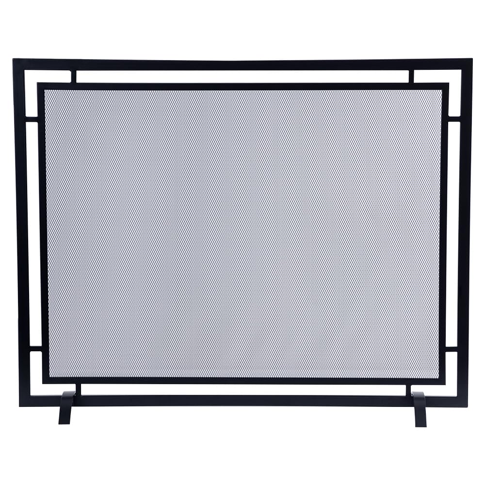 Black Single Panel Steel Mesh Fireplace Screen X340
