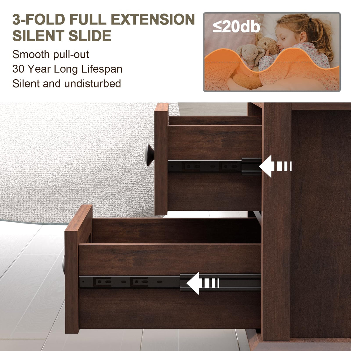 24" Tall End Table with Charging Station & 2 Drawers Y94573
