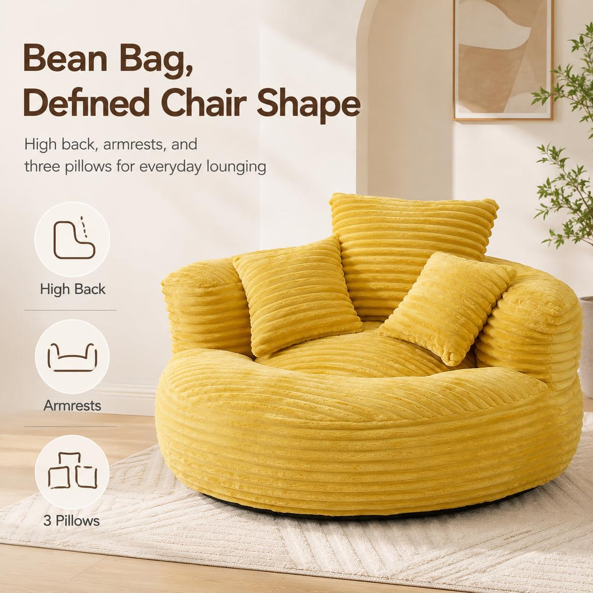 Oversized Mustard Yellow Bean Bag Chair S8121