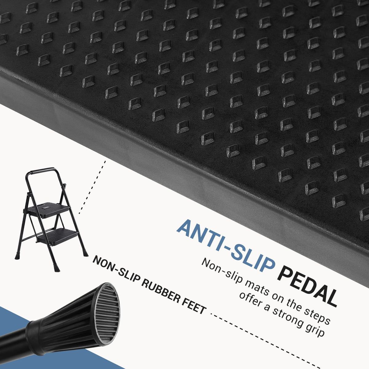 2 Step Stool with Anti-Slip Pedal & Handrail, 330lbs, Black I30175