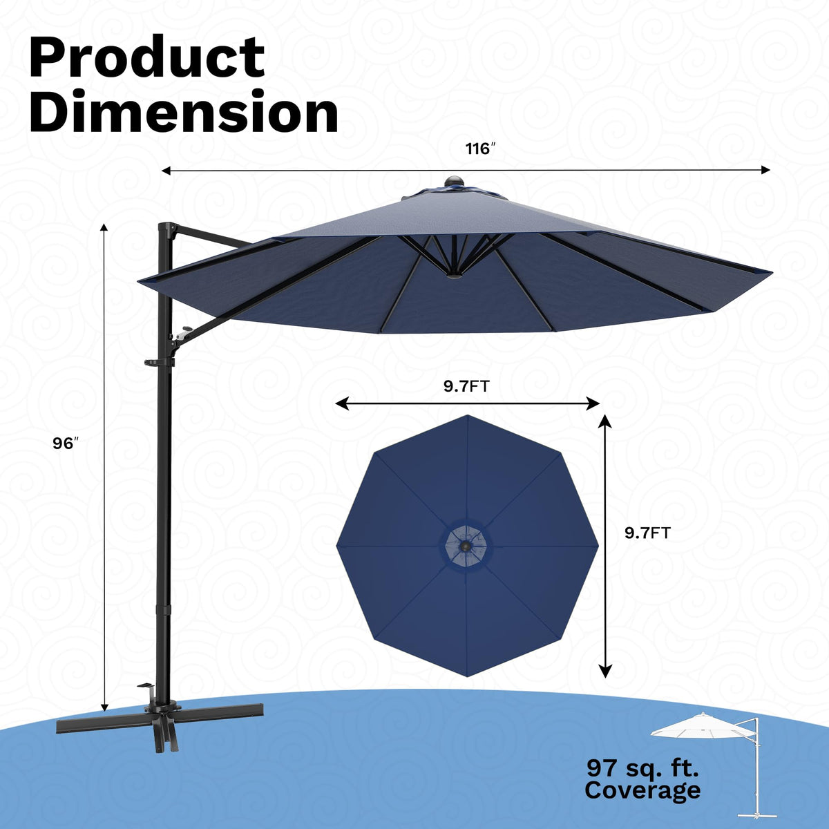 10ft Navy Blue Cantilever Patio Umbrella A38548
