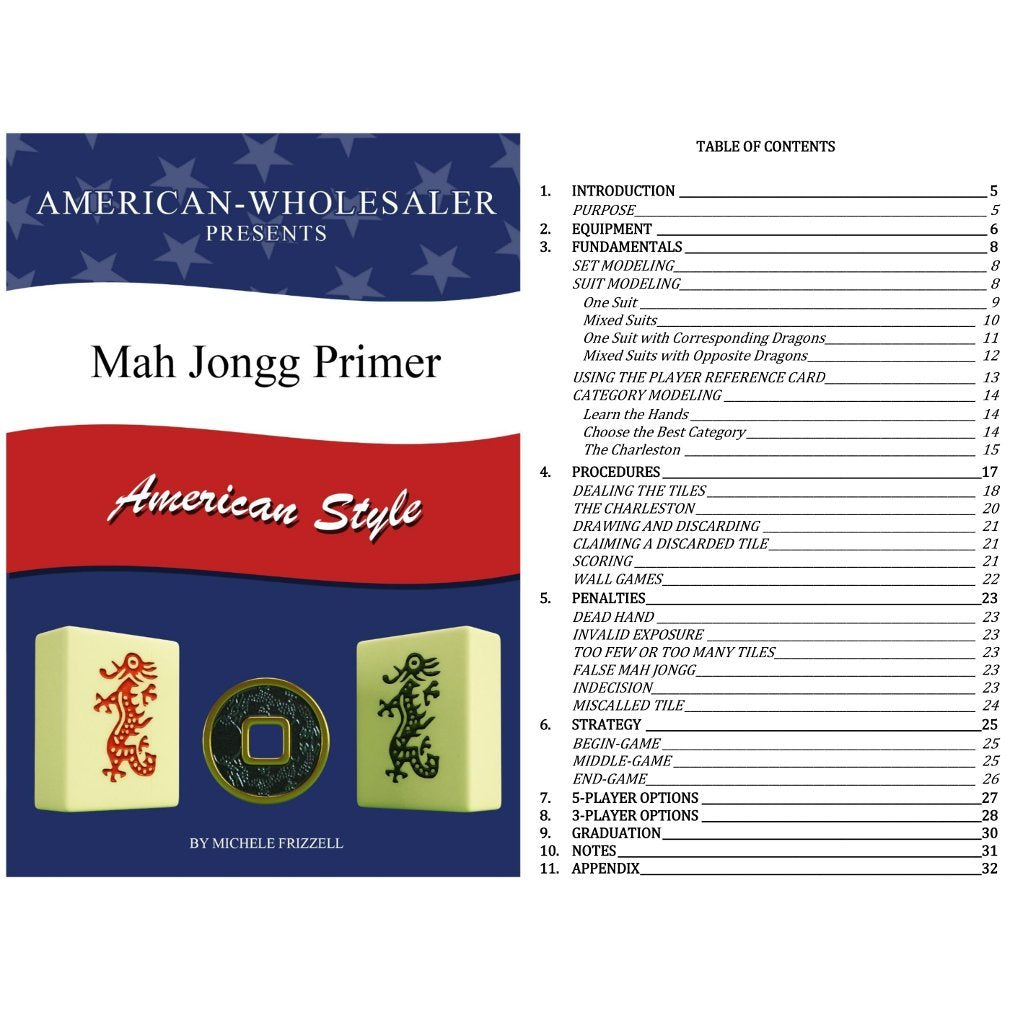 American Mah Jongg Set - 166 White Tiles, 4 Rack/Pushers, Blue Canvas Bag Q84154