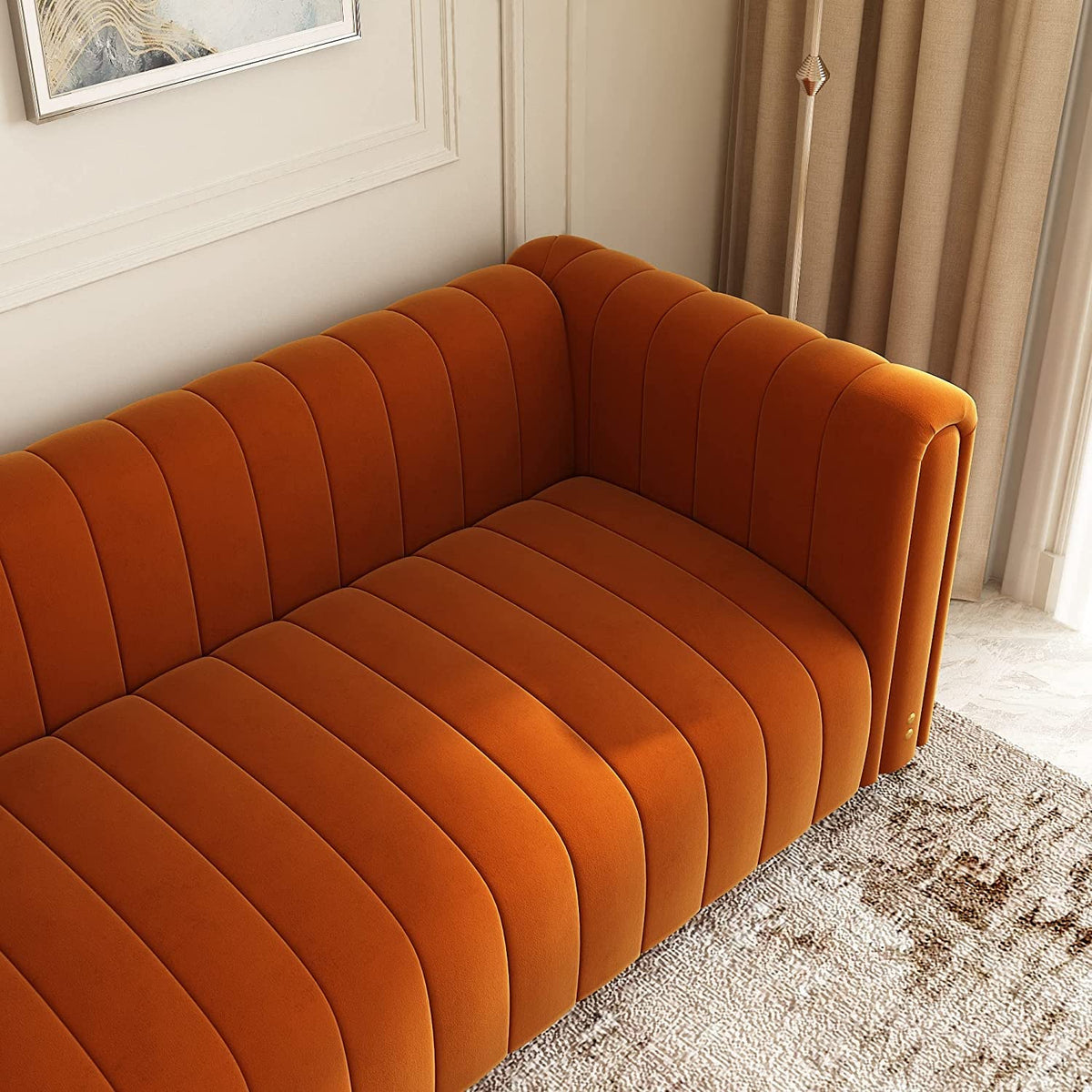 Orange Velvet 3 Seat Sofa M7106
