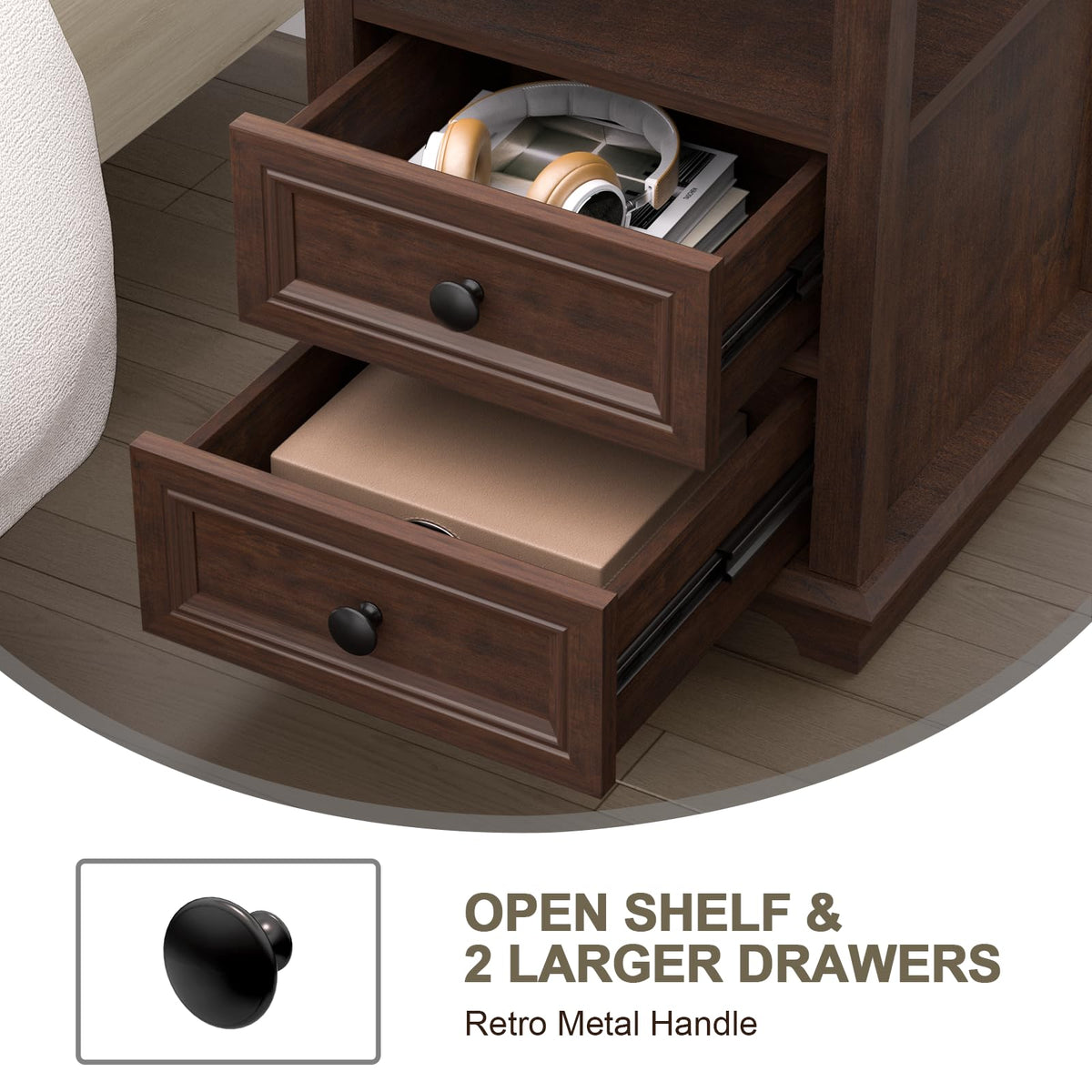 24" Tall End Table with Charging Station & 2 Drawers Y94573