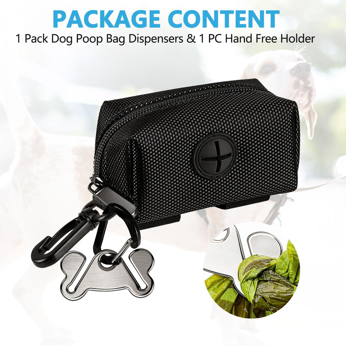 Black Dog Poop Bag Dispenser with Leash Clip P527112