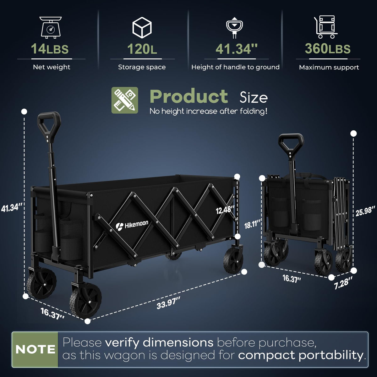34'' Extra Long Folding Portable Wagon Cart R155439