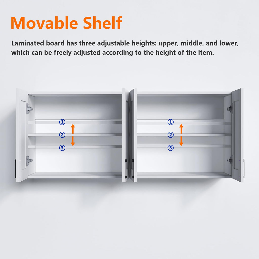 White Laundry Room Cabinets and Storage with 4 Doors and Adjustable Shelf W58540