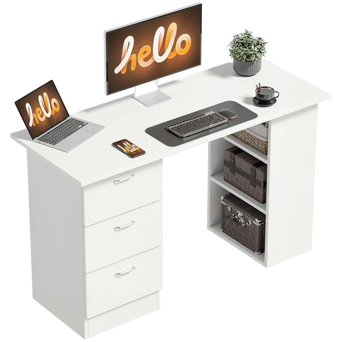 White Computer Desk with Drawers J27157