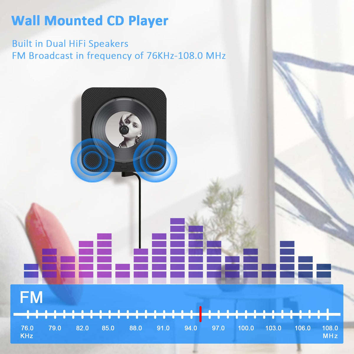 Portable CD Player with Bluetooth, Dual Speakers, LED Display, FM Radio, Black E804674