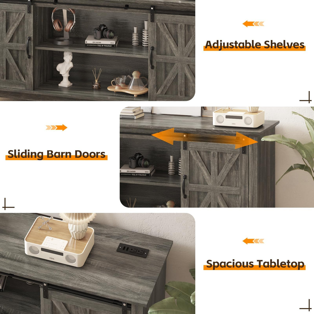 Farmhouse TV Stand Cabinet for 75" Television with Adjustable Shelf & Sliding Barn Doors Y794176