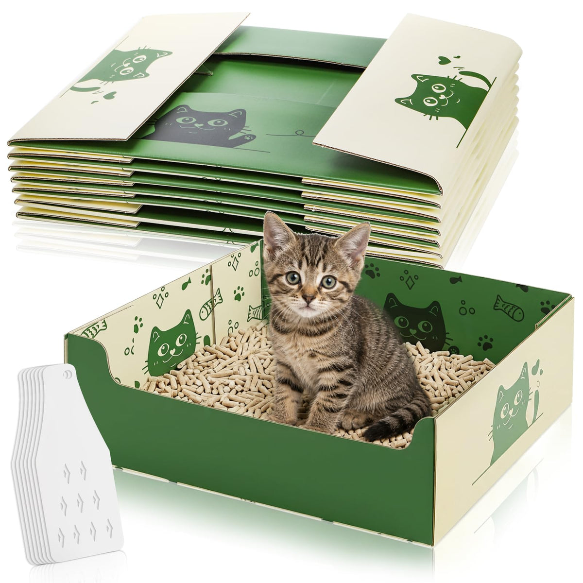 8 Pcs Disposable Cat Litter Box with Scoop E602395