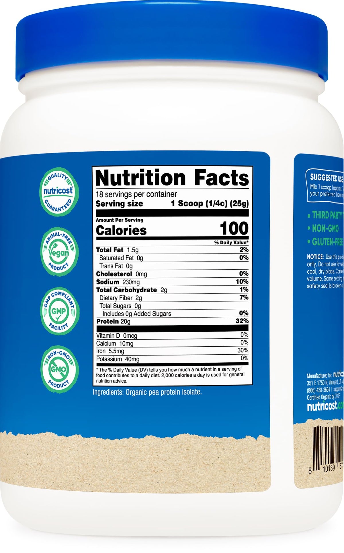 Organic Pea Protein Powder 1 LB Unflavored F6592