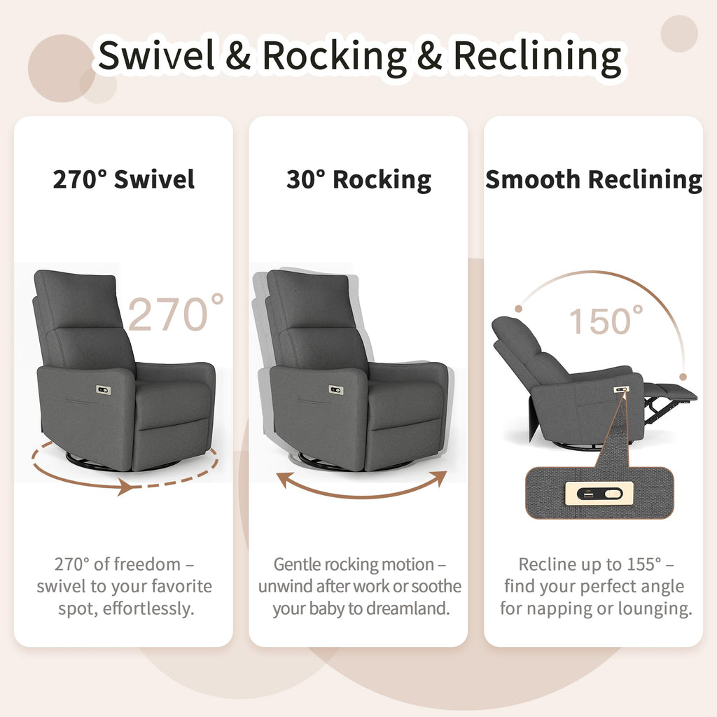 Dark Gray Velvet Swivel Recliner Chair R9064