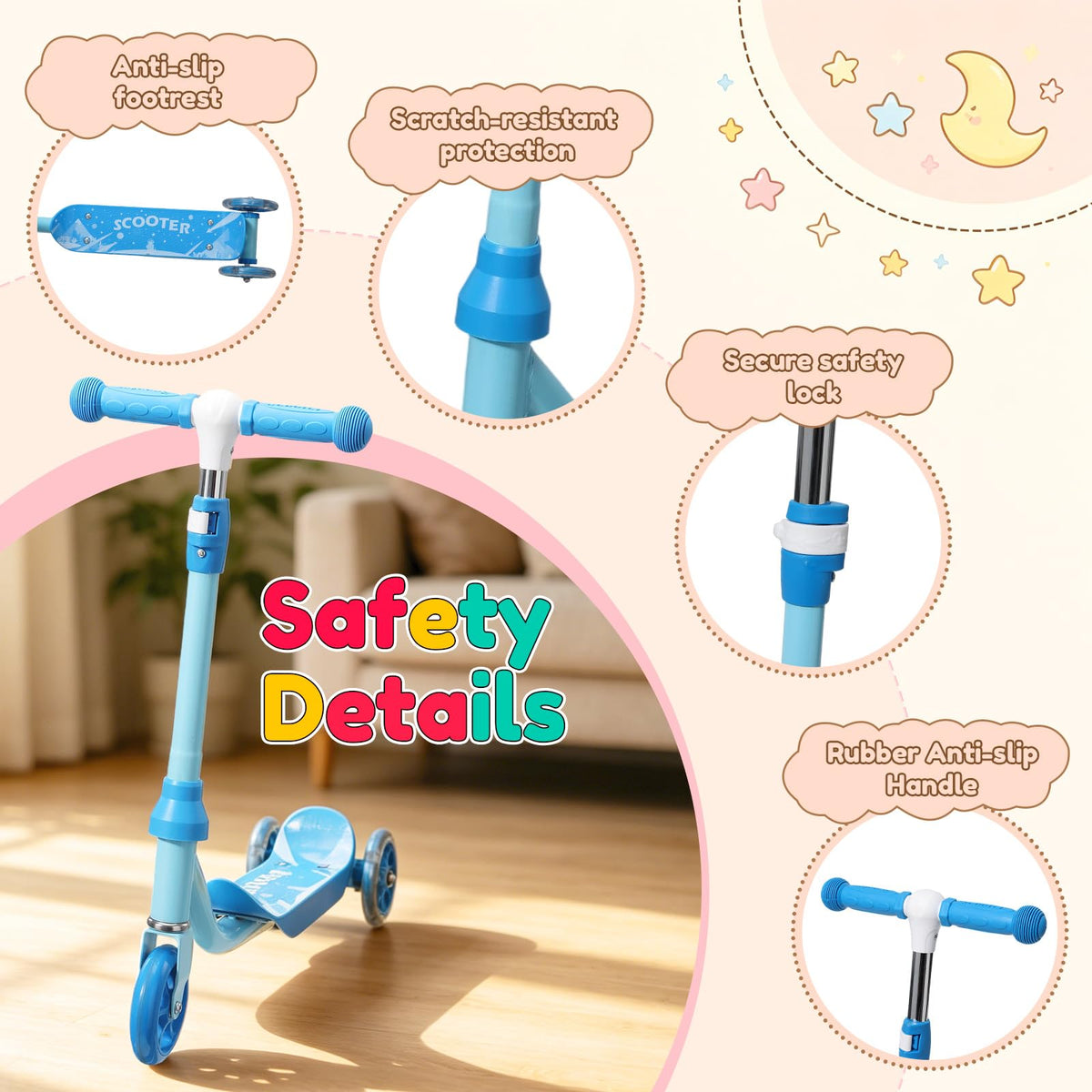 Three Wheel Scooter for Kids 2-5, Light Up Adjustable Height Kick Scooter Y28671
