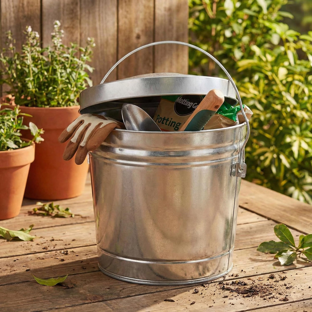 6-Gallon Galvanized Steel Locking Lid Trash Can T15404