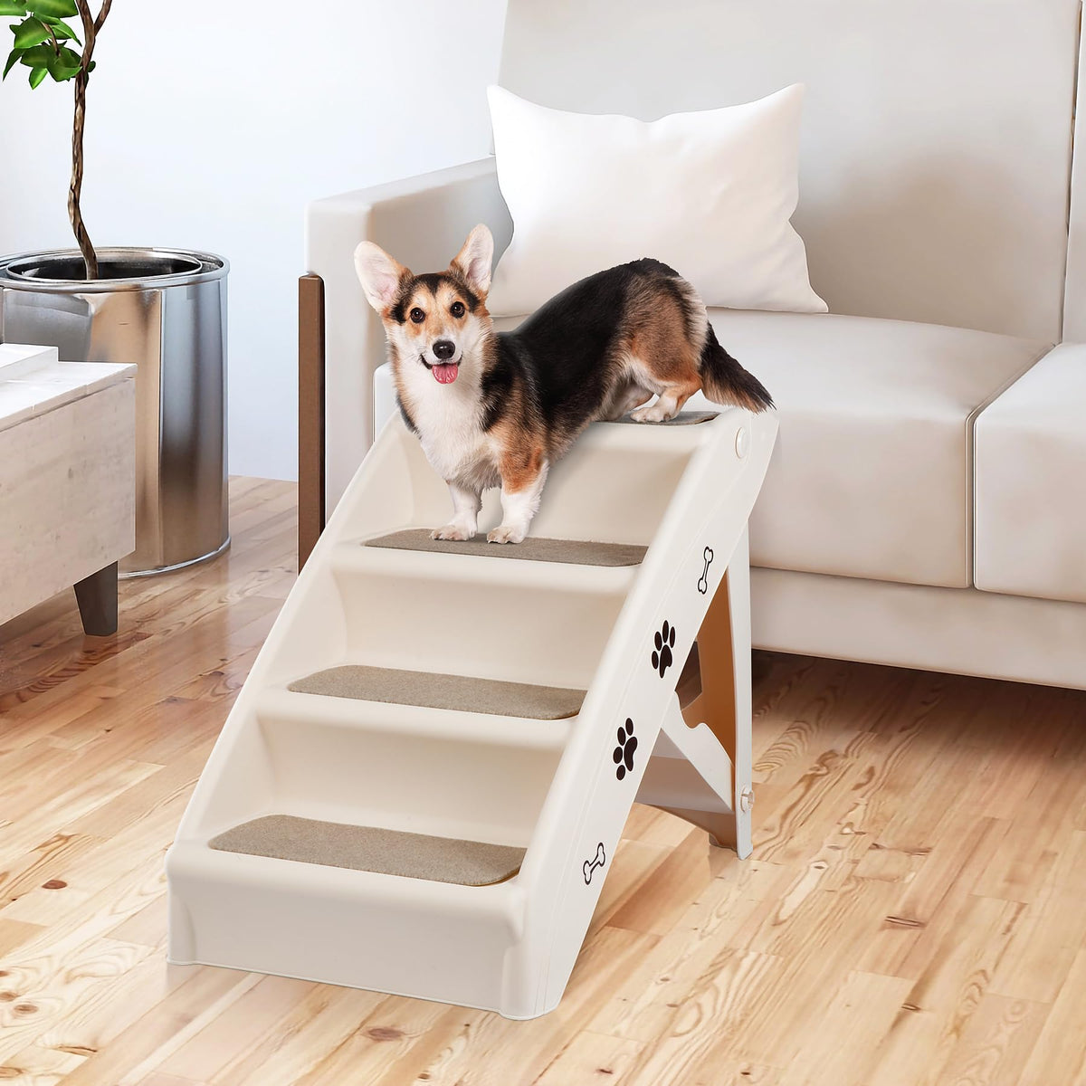 Tan 4-Step Non-Slip Foldable Pet Steps T773914