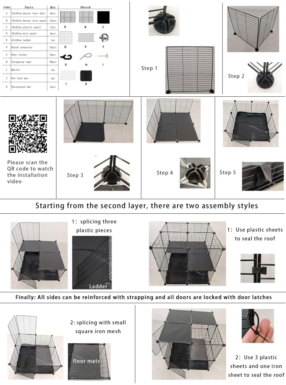 3-Tier Metal Wire Cat Cage with Hammock & Ramp A690509