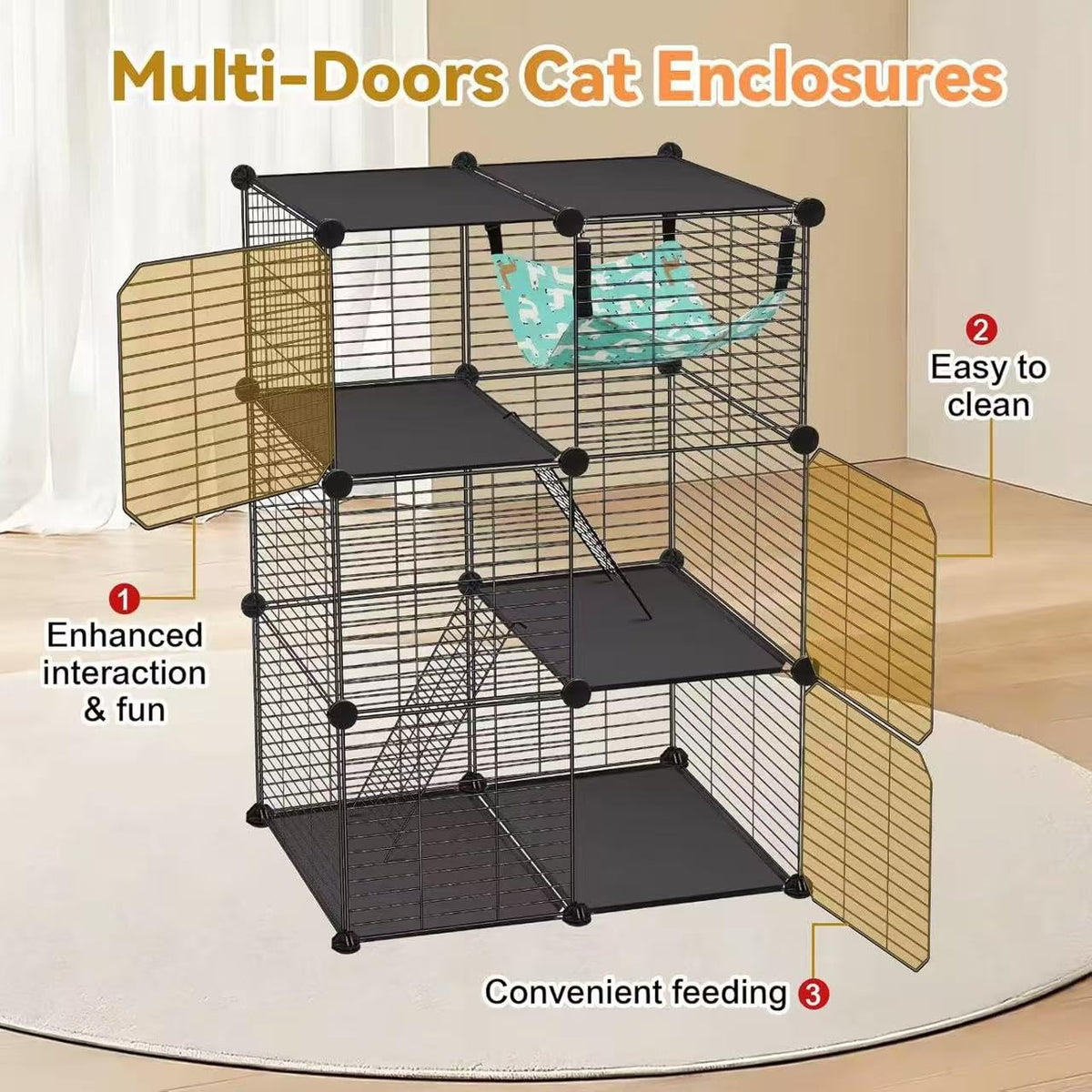 3-Tier Metal Wire Cat Cage with Hammock & Ramp A690509