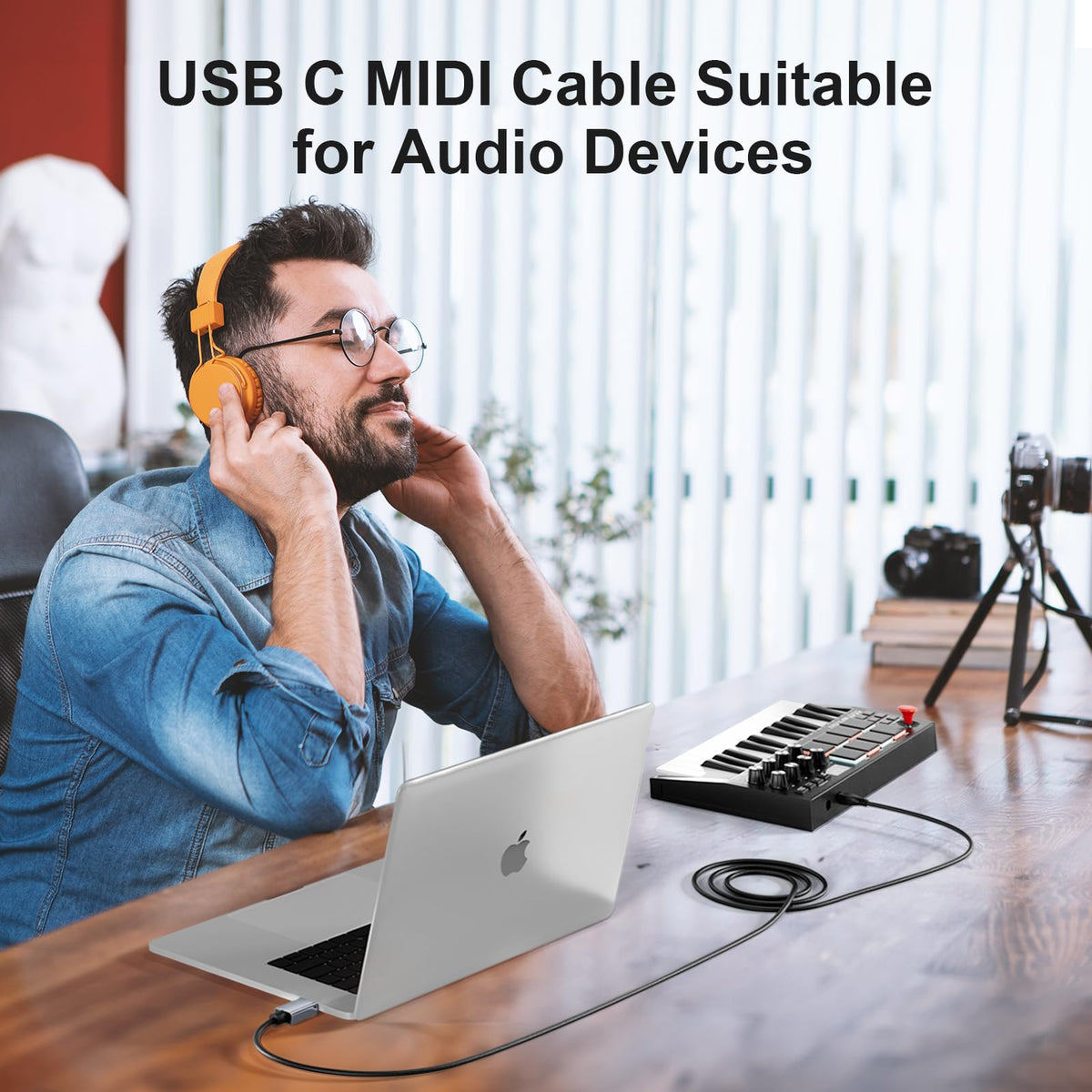 USB C to USB 2.0 MIDI Cable 5FT Black L478