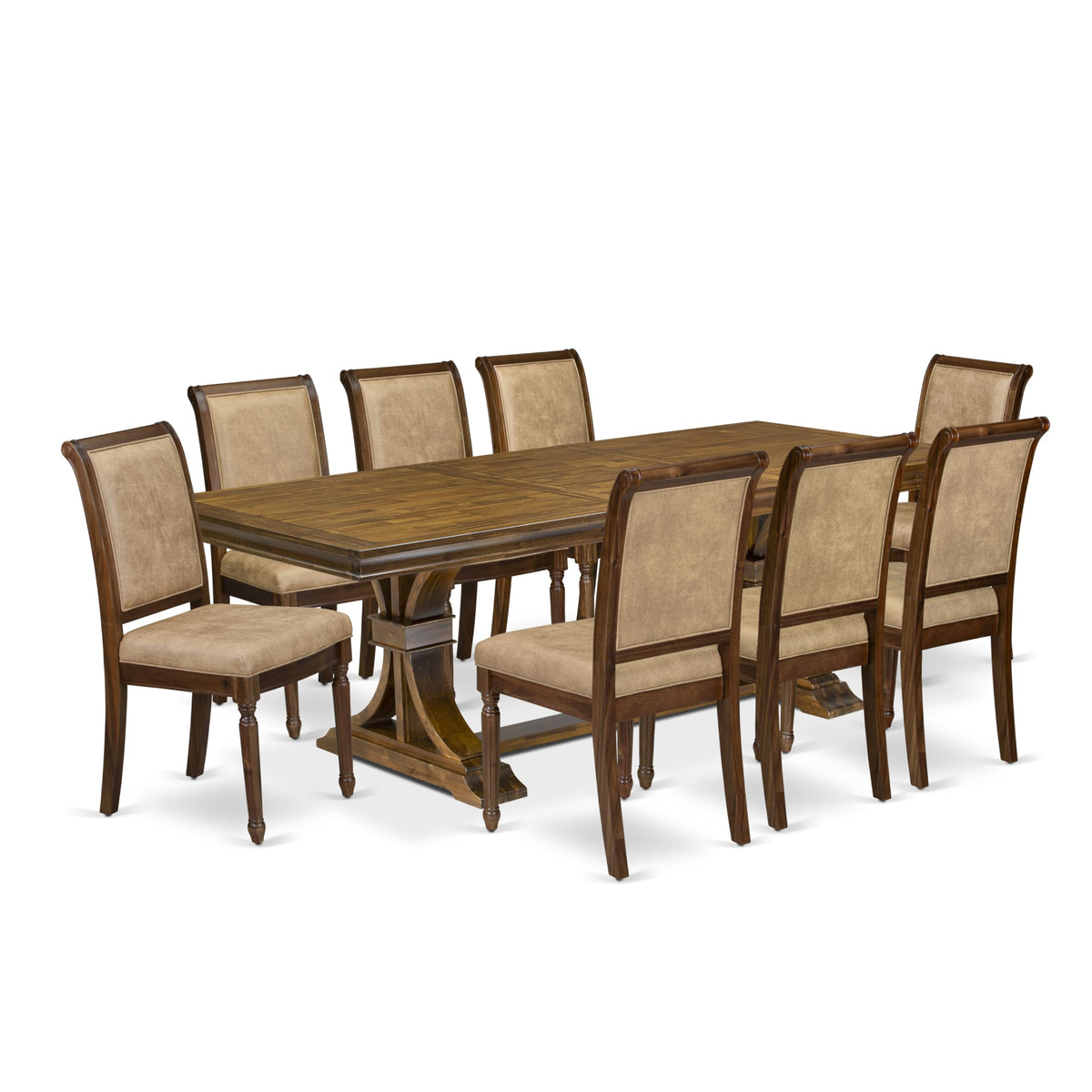 9 Piece Dining Table and 8 Beige Polyester Fabric Chairs I787889