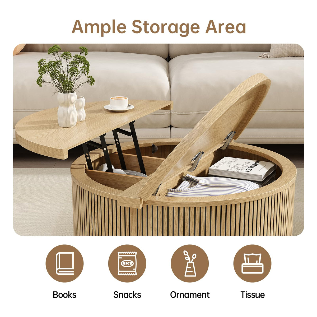 Round Lift Top Coffee Table with Storage T1992