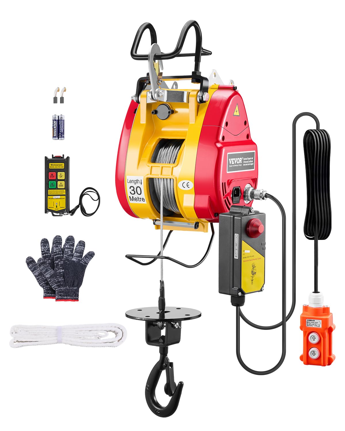 1100 lbs 1800W Portable Electric Hoist Winch with Wireless Remote Control U3180