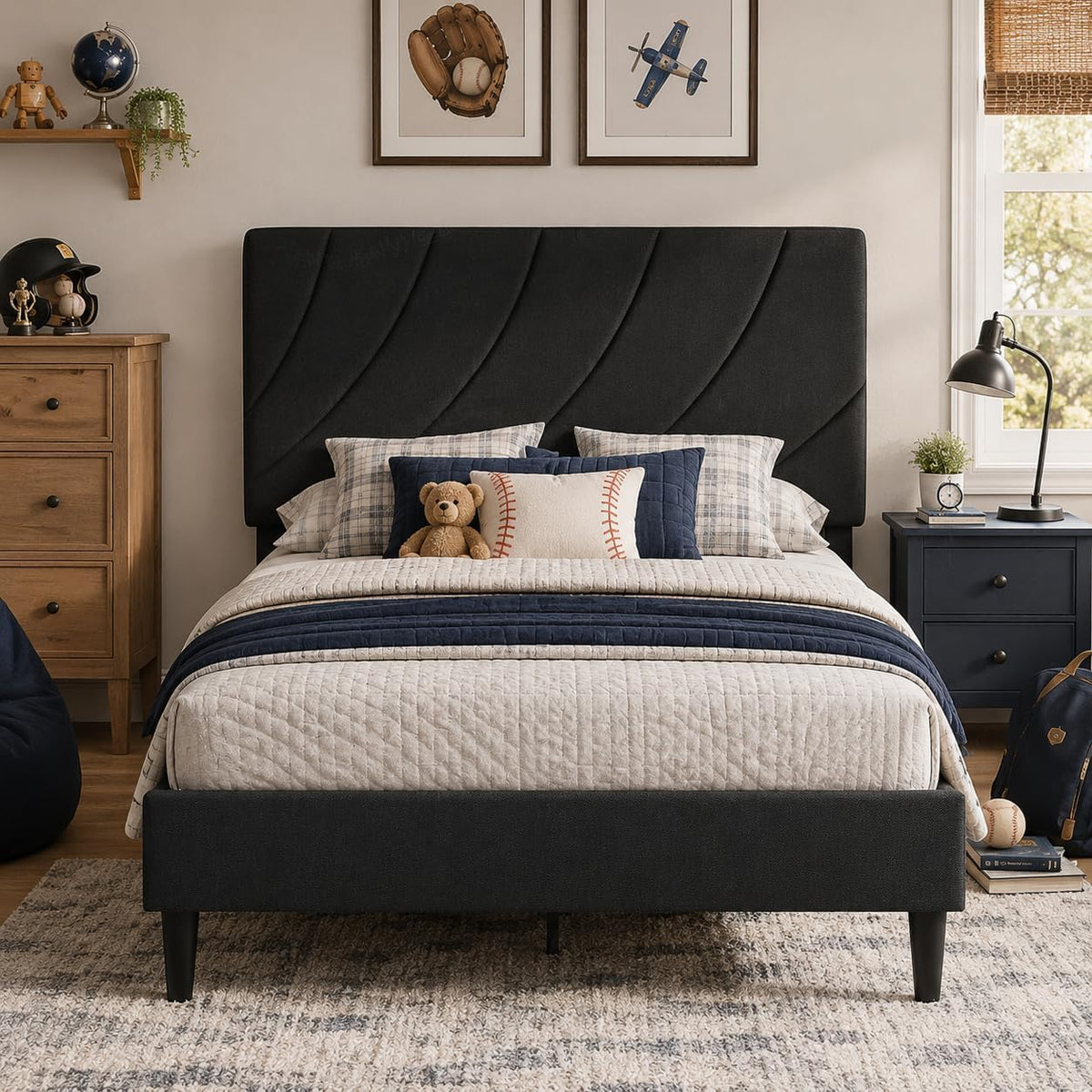Twin Bed Frame with Adjustable Headboard, Black U931678