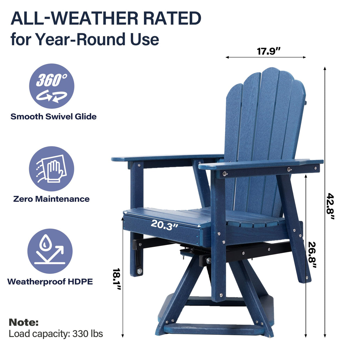 HDPE Swivel Adirondack Chair Set of 2 Navy Blue U381