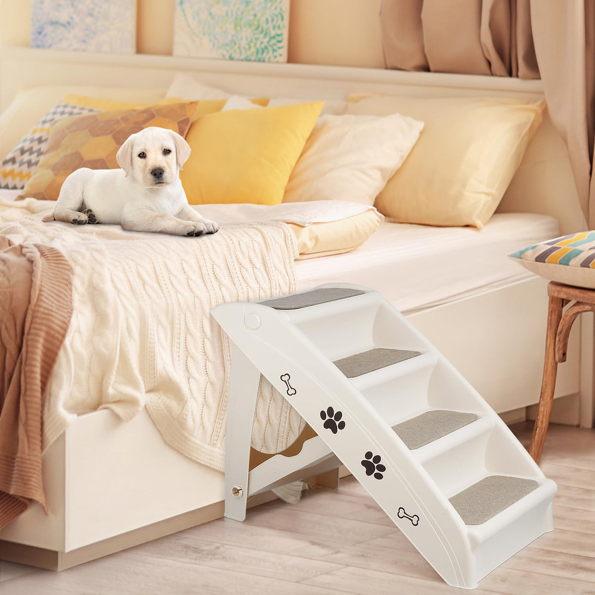 Tan 4-Step Non-Slip Foldable Pet Steps T773914