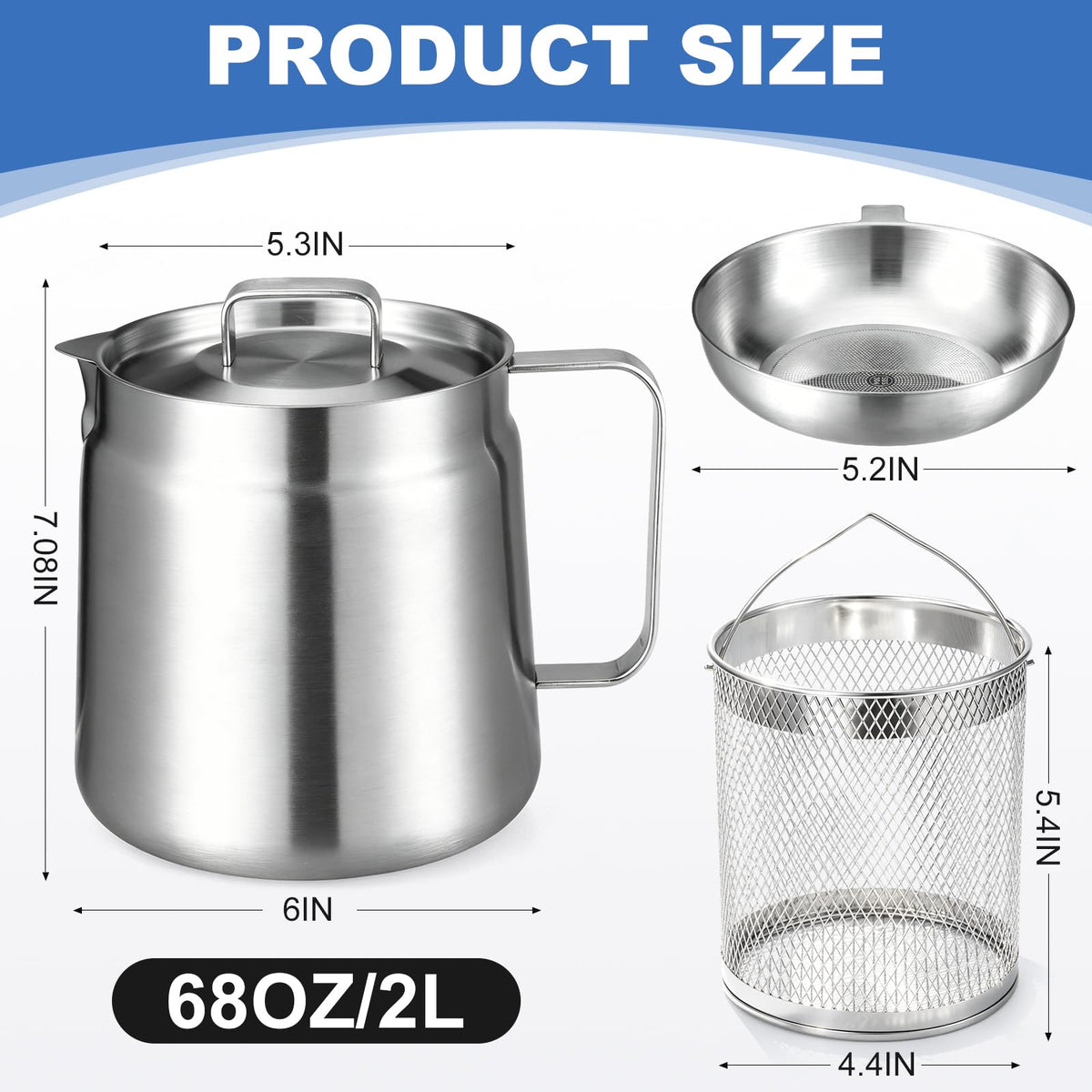 68oz Stainless Steel Deep Fryer Pot with Basket J85720