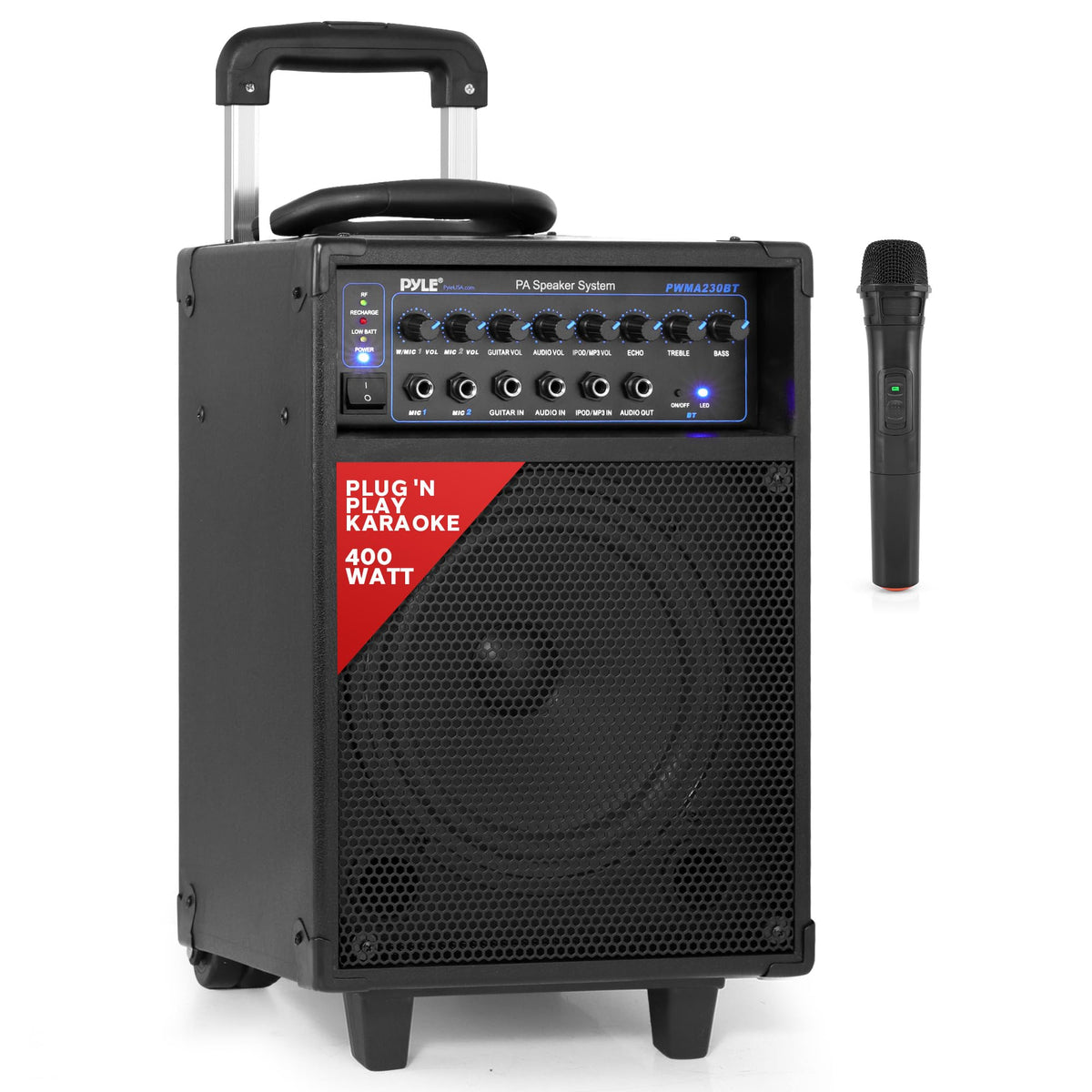 Wireless Portable PA System 400W Bluetooth Compatible Rechargeable Battery Powered Speaker Microphone Set H32056
