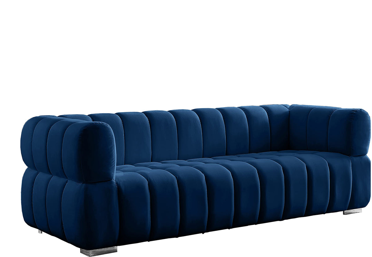 Navy Velvet Upholstered Sofa with Deep Biscuit Tufting H73014