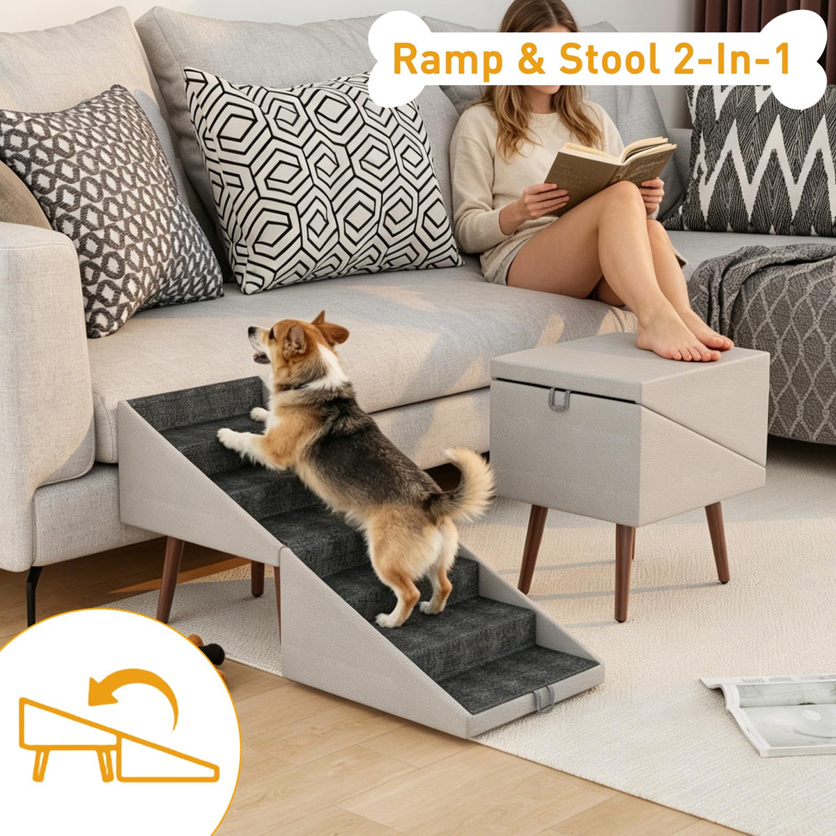 2-in-1 Foldable Dog Stairs and Ramp X92217