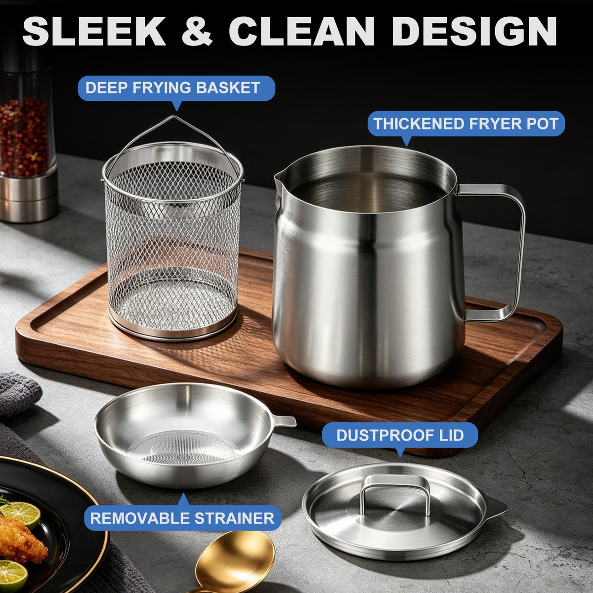 68oz Stainless Steel Deep Fryer Pot with Basket J85720