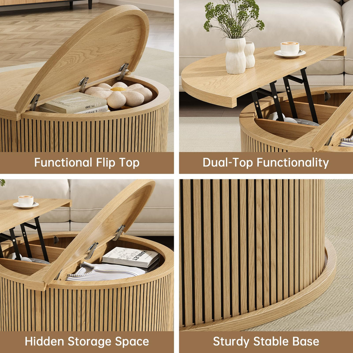 Round Lift Top Coffee Table with Storage T1992