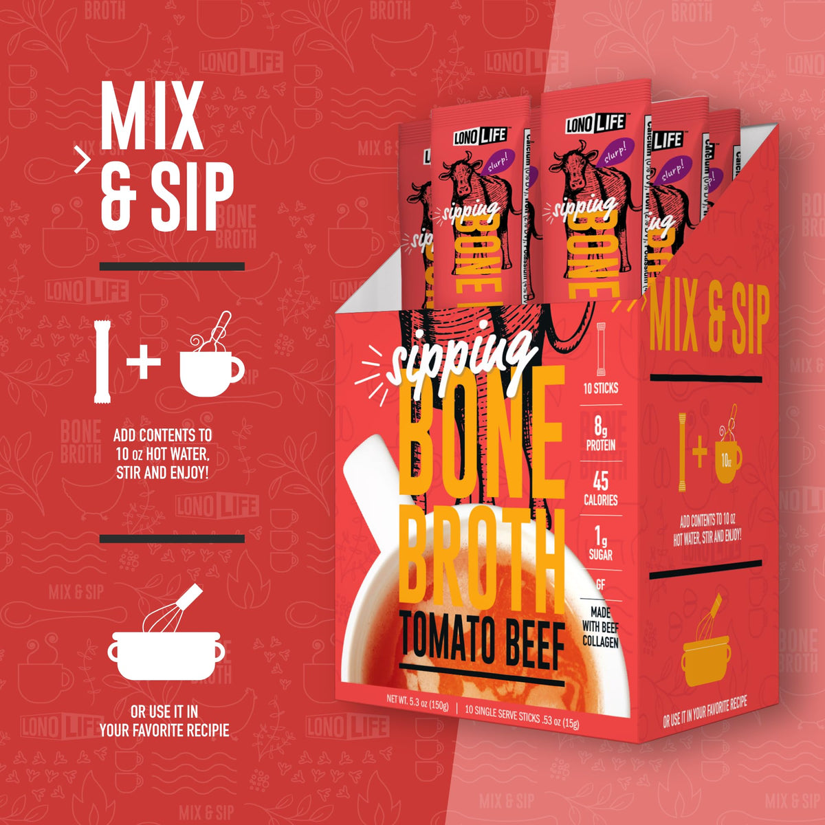 Tomato Beef Bone Broth Packets 10 Pack N1938