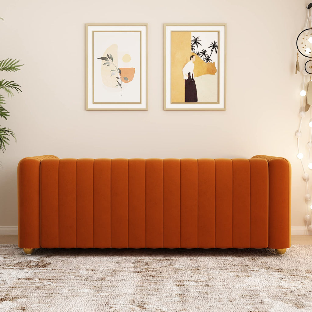 Orange Velvet 3 Seat Sofa M7106