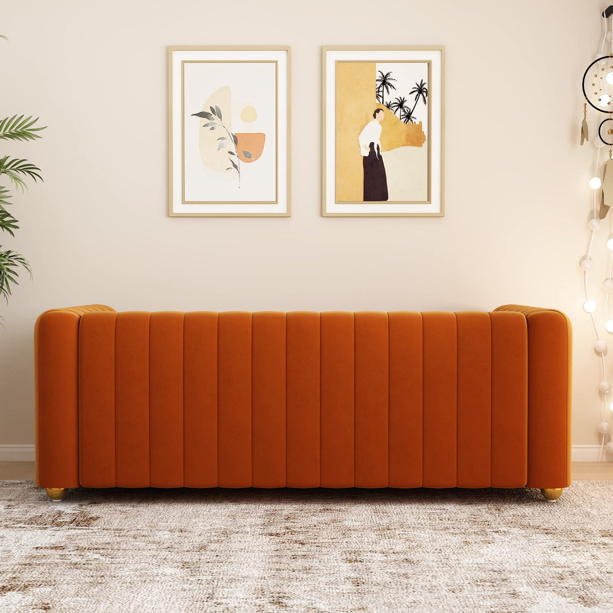 Orange Velvet 3 Seat Sofa M7106