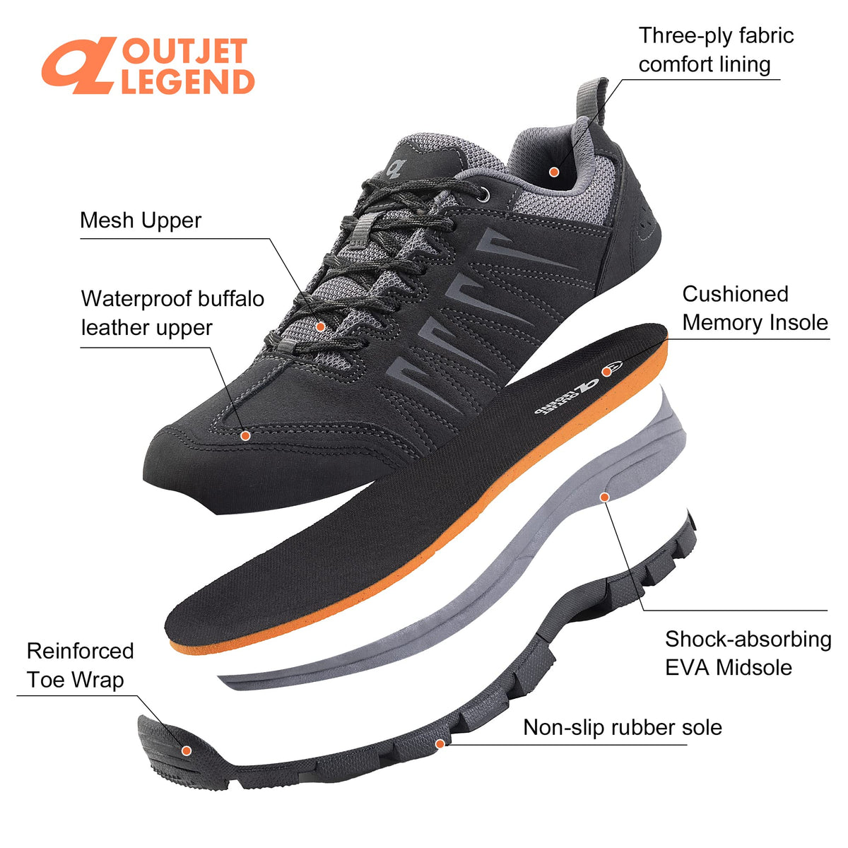 Men's Waterproof Leather Low Top Hiking Shoes R196