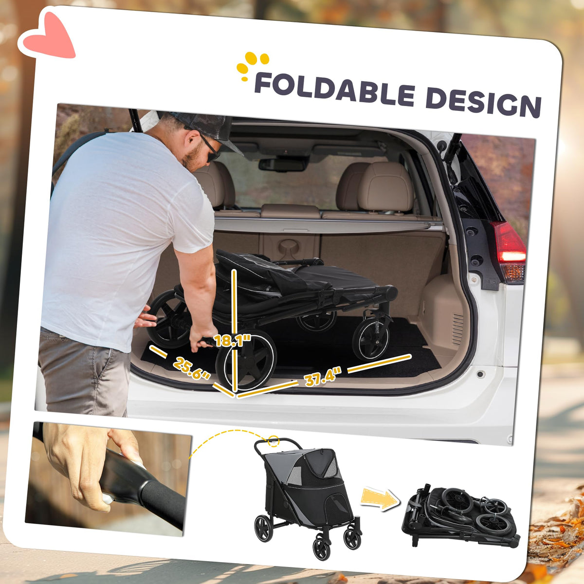 Foldable Dog Stroller with Storage Gray A552934